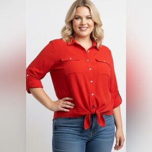 Westbound Red 3/4 Sleeve Button Down Shirt